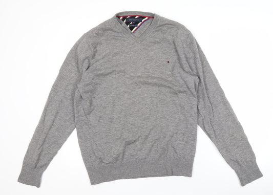 Tommy Hilfiger Men's Grey V-Neck Jumper XL