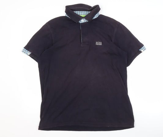 Hugo Boss Men's Black Check Polo Shirt L