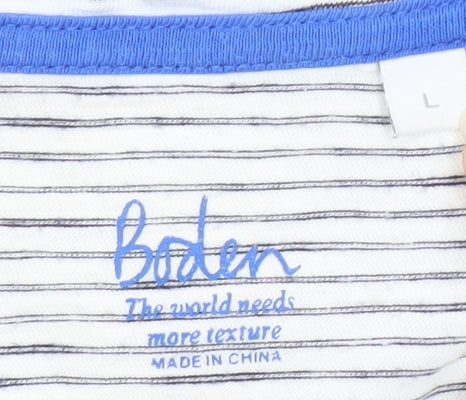 Boden Women's White Striped T-Shirt L 3/4 Sleeve