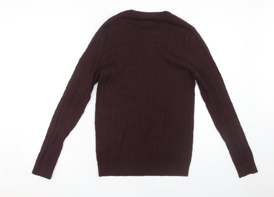 Jack & Jones Men's Brown Cable-Knit Cotton Pullover, M