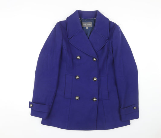 Laura Ashley Blue Wool Blend Pea Coat Womens Size 12