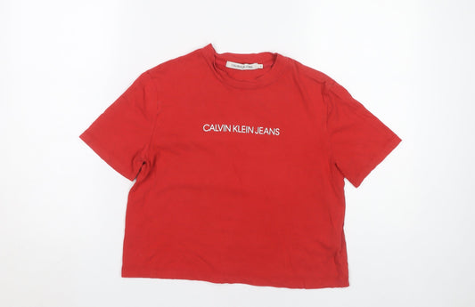 Womens UK Size S Calvin Klein Jeans Red Cotton T-Shirt