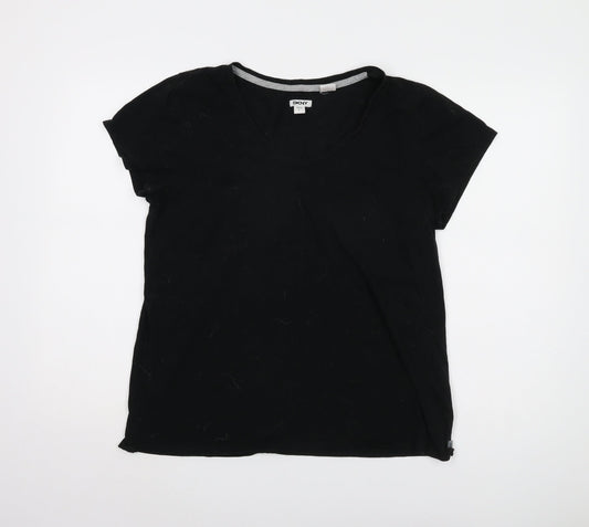 DKNY Women's Black Scoop Neck T-Shirt, Size L, Casual