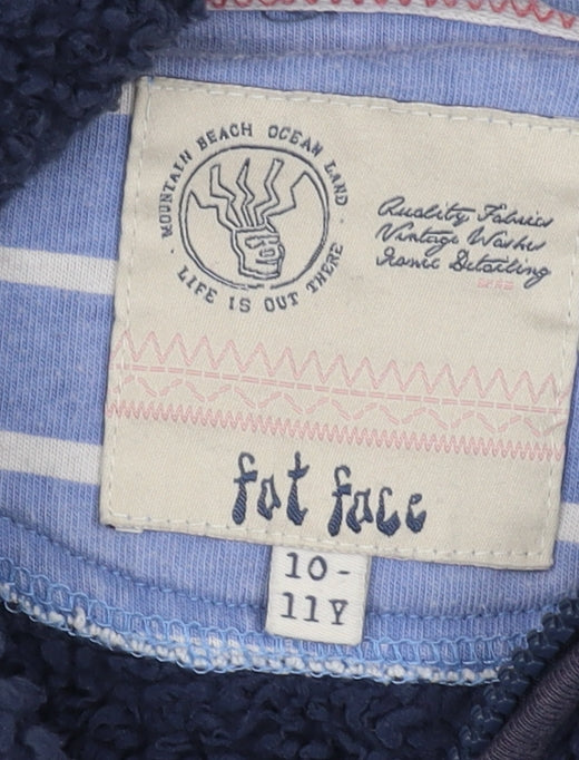 Brand and care label for FatFace girls’ navy blue hooded fleece gilet 10-11 years