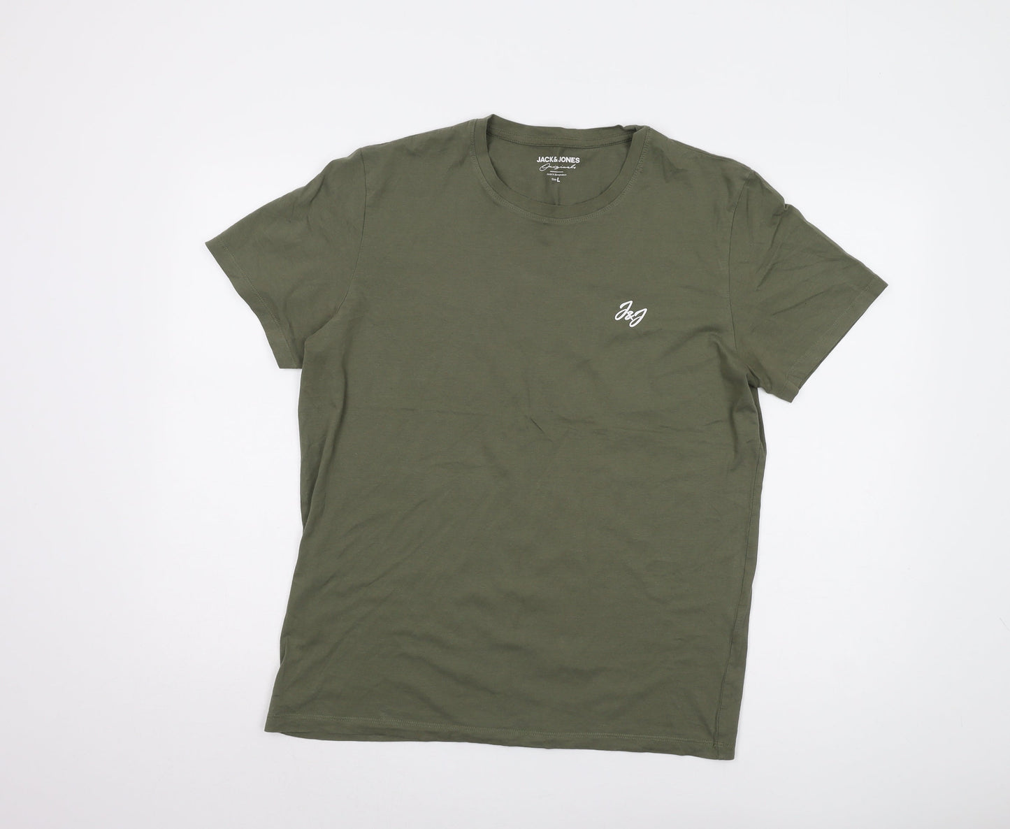 Jack & Jones Men's Green T-Shirt L, Crew Neck