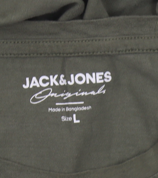 Jack & Jones Men's Green T-Shirt L, Crew Neck