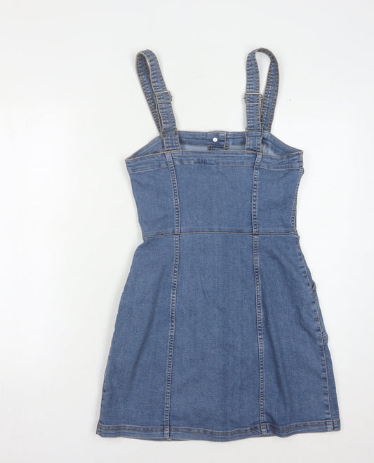 H&M Women Blue Denim Pinafore Dress Size 4 Casual