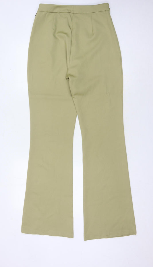 PrettyLittleThing Women's Green Flared Trousers Size 10