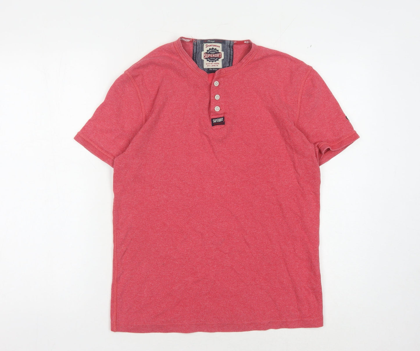 Superdry Men's Red Henley T-Shirt - Size L, Athletic Fit