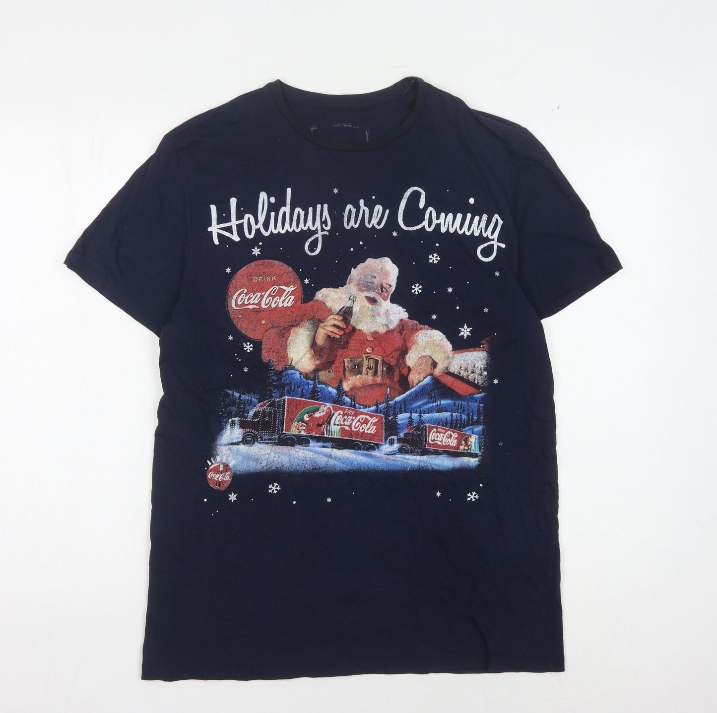Coca-Cola Men's Blue Christmas T-Shirt M