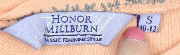 Brand and care label for Honor Millburn Women's Orange Basic T-Shirt, size 10