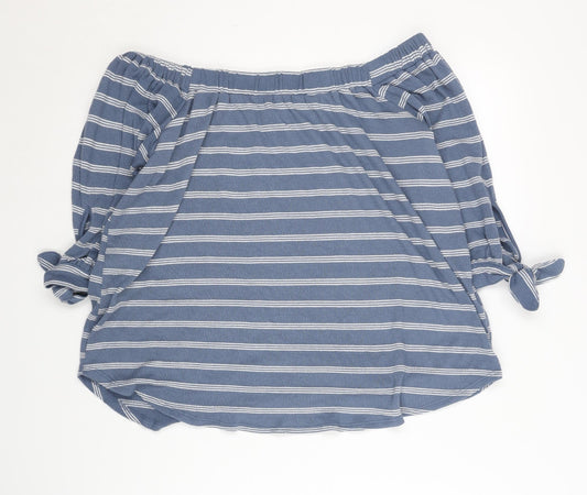 Abercrombie & Fitch Women's Blue Striped Off-Shoulder Blouse M