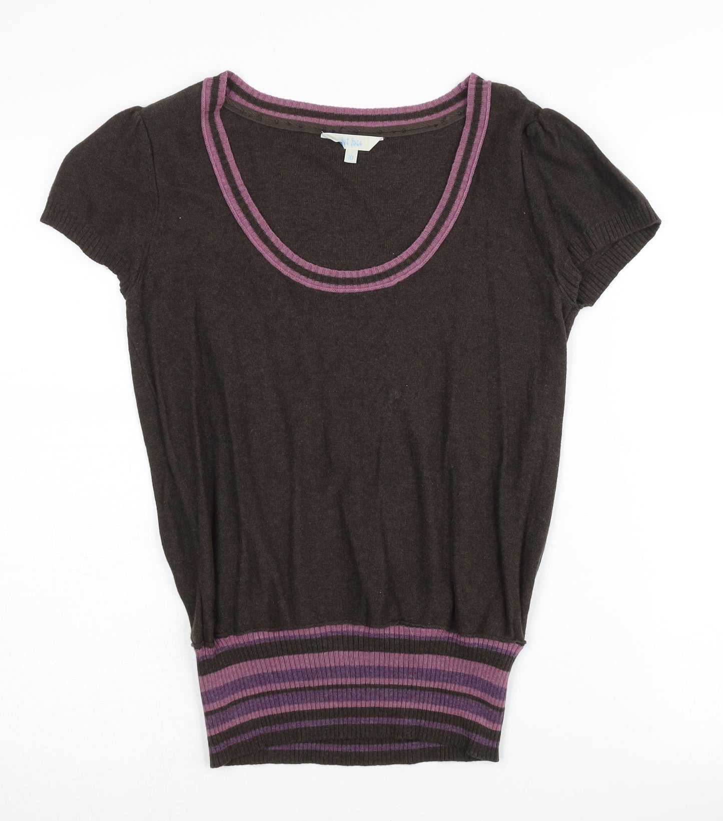 Fat Face Women's Brown Striped Pullover Jumper Size 10