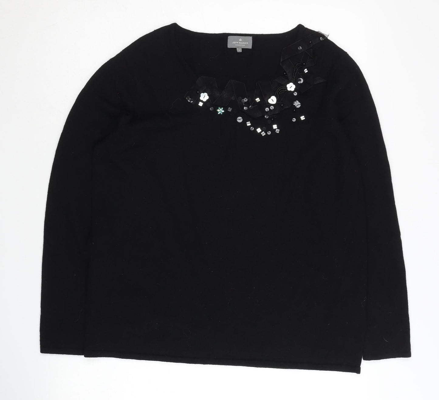 Jeff Banks Women's Black Sequined Pullover Jumper L