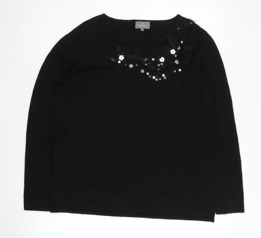 Jeff Banks Women's Black Sequined Pullover Jumper L