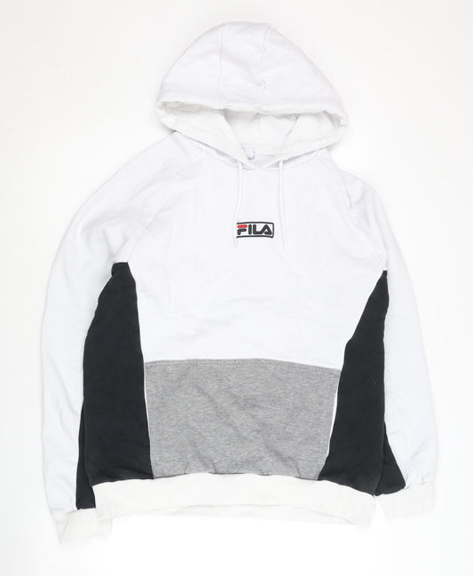 Fila Men's White Pullover Hoodie, Size L, Logo Accent