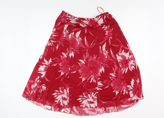 M&Co Women's Red Floral Skirt Size 14 Polyester