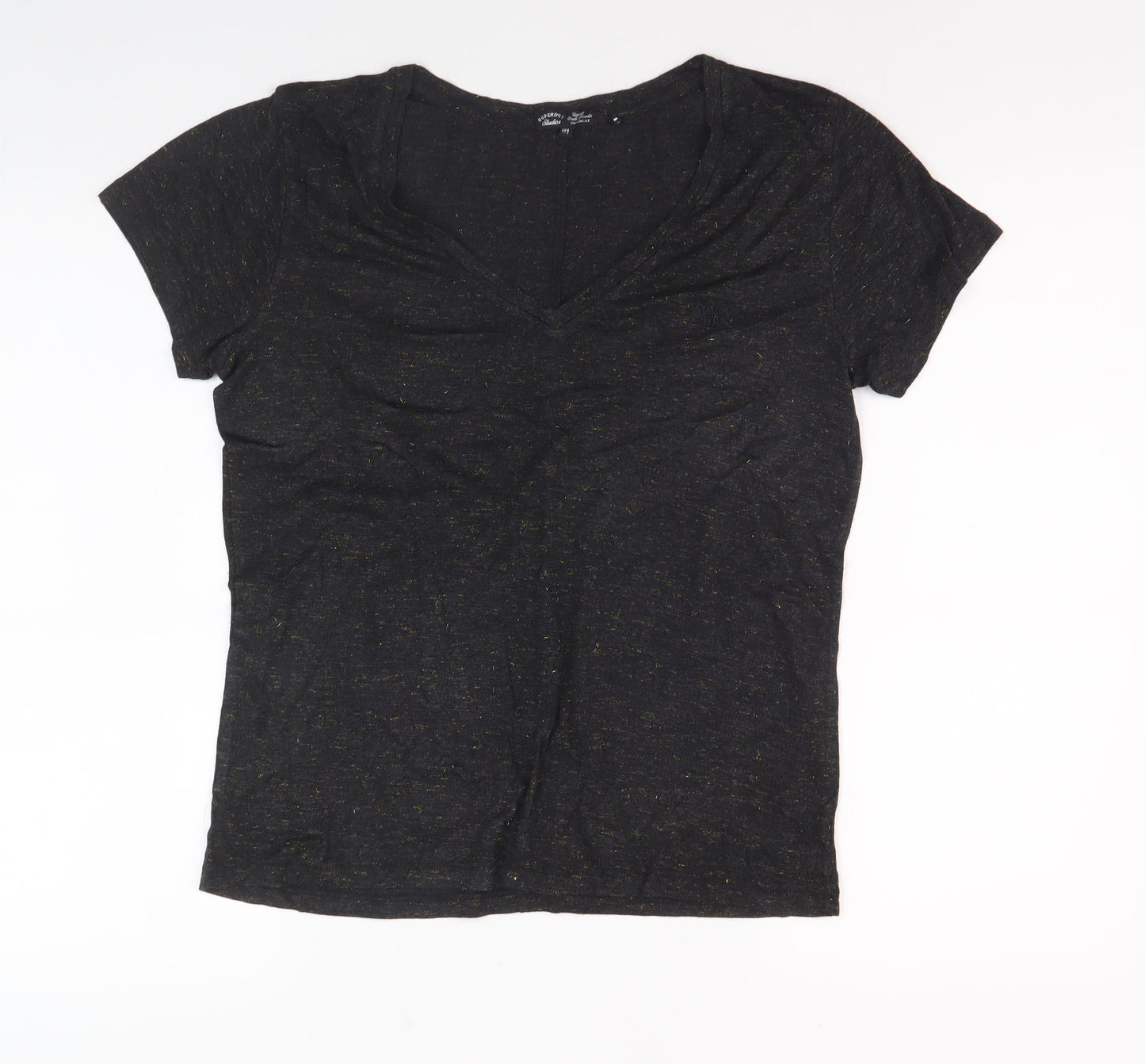 Superdry Women's Black V-Neck T-Shirt UK 8