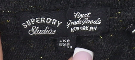 Superdry Women's Black V-Neck T-Shirt UK 8