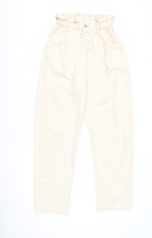 MNG Women's Beige Paperbag Jeans, Size L, High Rise