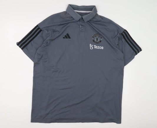 Adidas Grey Unisex Adults XL Football Polo Shirt