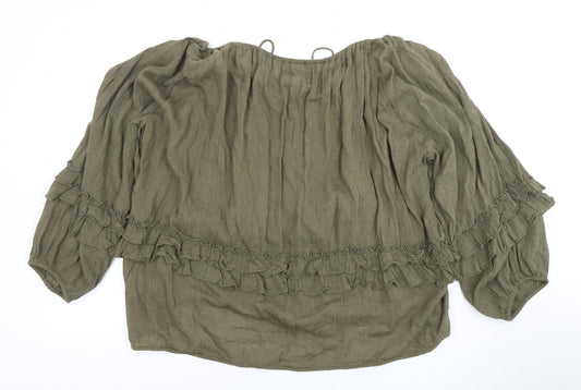 Ralph Lauren Women's Green Off Shoulder Blouse M