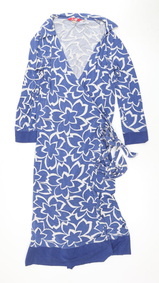 Boden Women's Blue Floral Wrap Dress 8L Long Sleeve