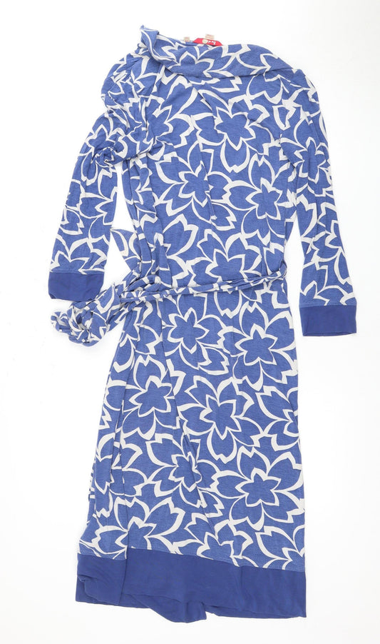Boden Women's Blue Floral Wrap Dress 8L Long Sleeve