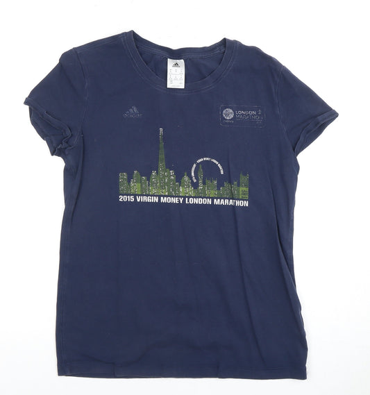 Womens UK Size M adidas Blue Cotton Blend T-Shirt