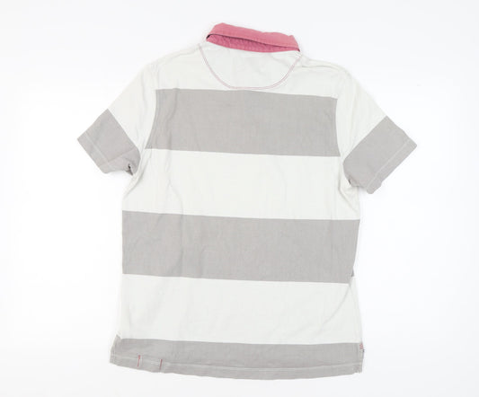 White Stuff Men's Grey Striped Polo Shirt M