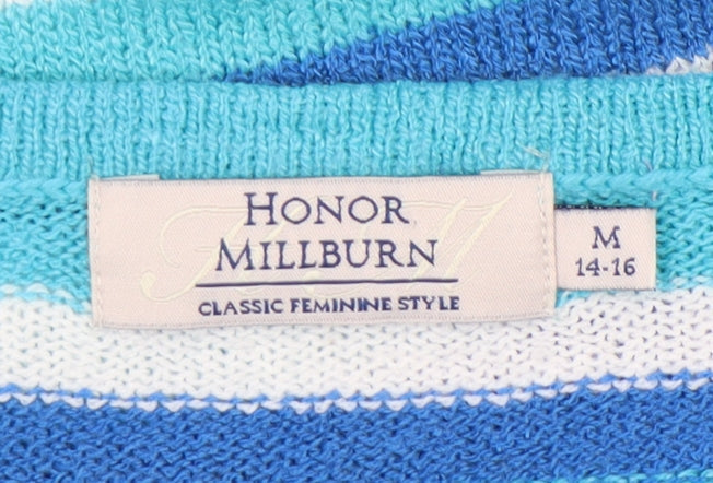 Brand and care label for Honor Millburn Women's Blue Striped jumper M