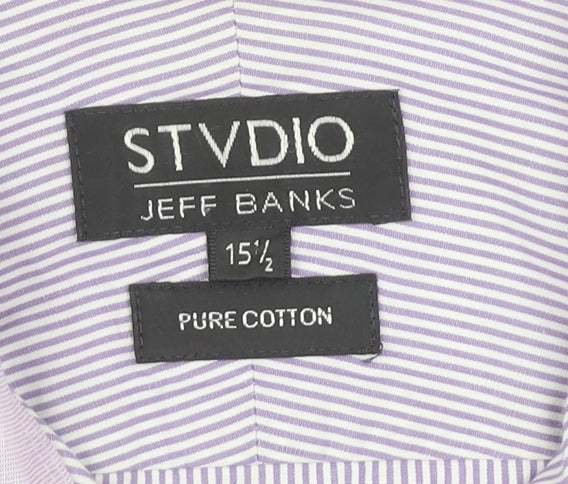 Jeff Banks Men's Purple Striped Formal Dress Shirt 15.5