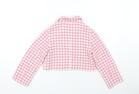 Zara Girls Pink Cropped Houndstooth Jacket 9 Years