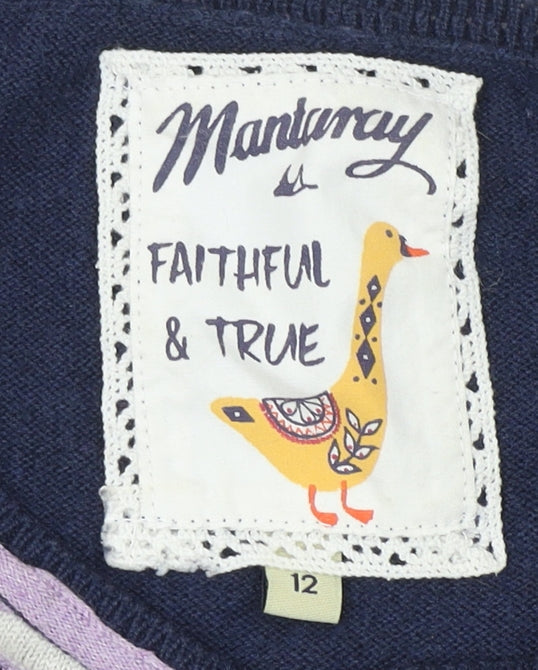 Brand and care label for Mantaray Women's Blue Striped jumper, size 12