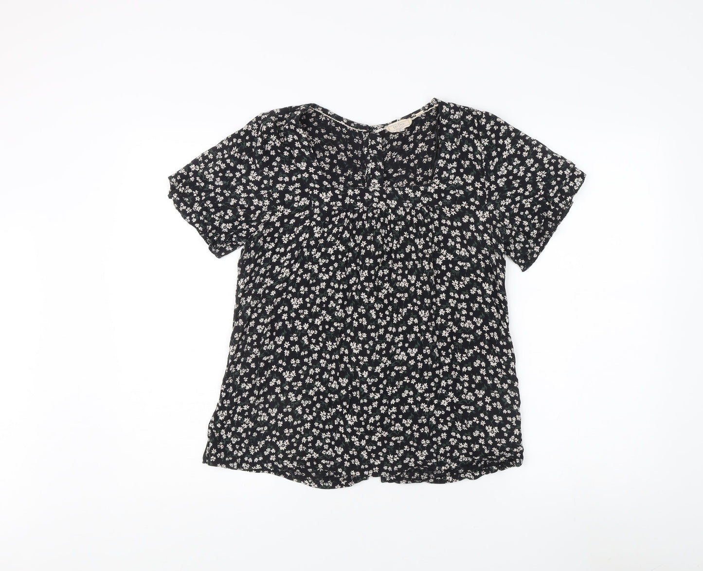 Fat Face Women's Black Floral V-Neck Blouse Size 8