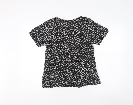 Fat Face Women's Black Floral V-Neck Blouse Size 8