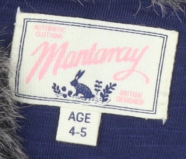 Brand and care label for Montaray girls’ grey faux fur waistcoat 4-5 years