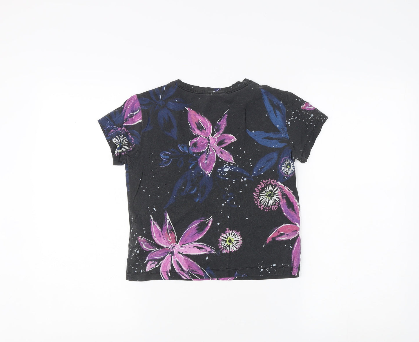 Puma Teens Black Floral T-Shirt, Size 8, Casual Crew Neck