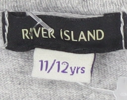 Brand and care label for River Island girls’ graphic print grey t-shirt -, size 11-12, years
