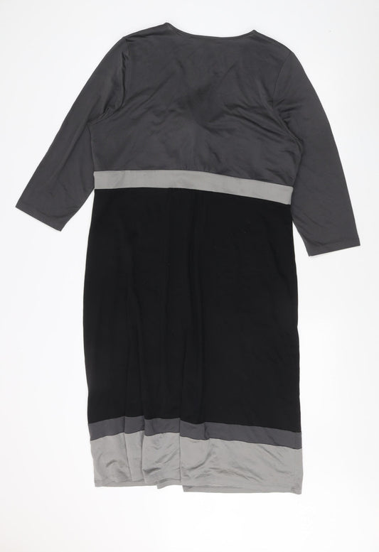 Boden Women's Black Grey Wrap Dress, Size 14, 3/4 Sleeve
