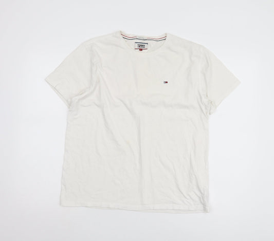 Tommy Jeans Men's White Cotton T-Shirt L Regular Fit