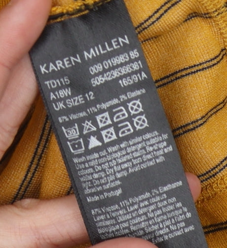 Karen Millen Women's Striped Yellow T-Shirt UK 12