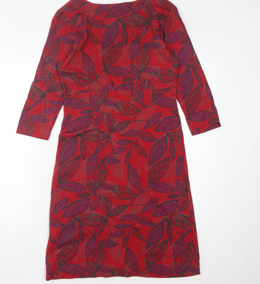 Weird Fish Women's Red Floral Dress Size 6 Boat Neck