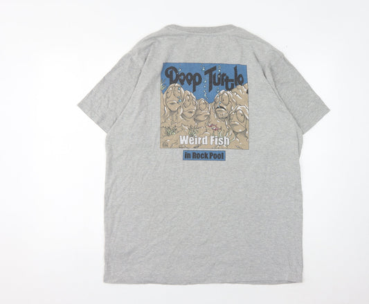 Weird Fish Men's Grey Graphic Print T-Shirt, L