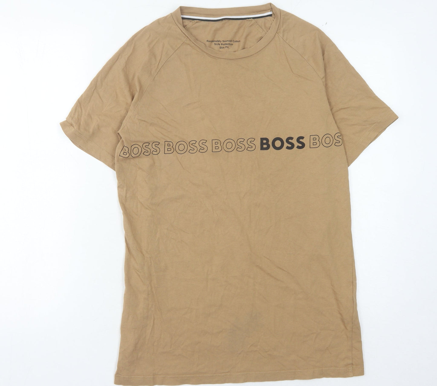 Boss Men's Beige Slim Fit Logo T-Shirt S