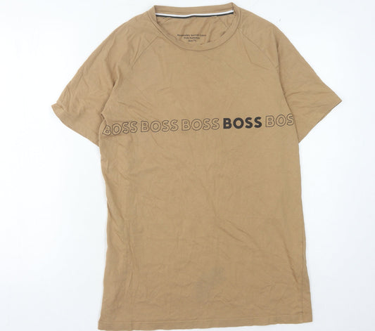 BOSS Men's Beige Slim Fit Logo T-Shirt S