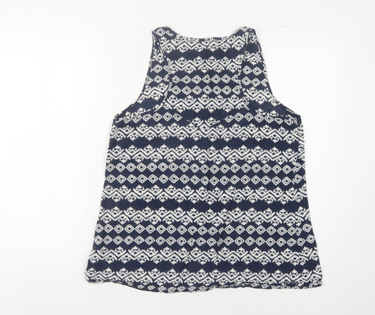 Fat Face Women's Blue Geometric Crochet Tank Top