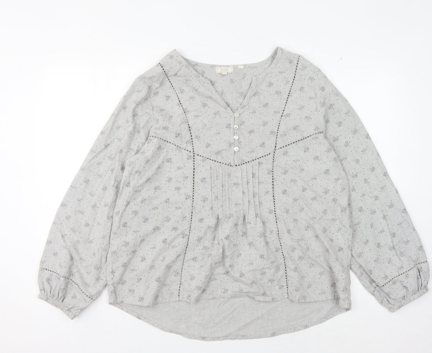 Fat Face Women's Grey Floral Blouse, Size 16, Cotton, Casual