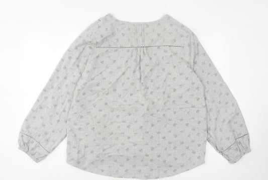 Fat Face Women's Grey Floral Blouse, Size 16, Cotton, Casual