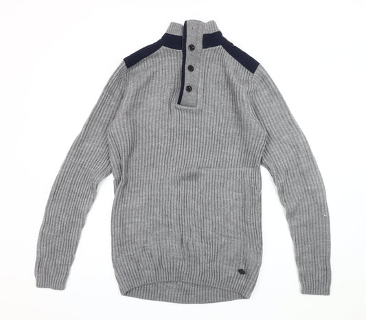 Jack & Jones Grey Men's Henley Jumper S